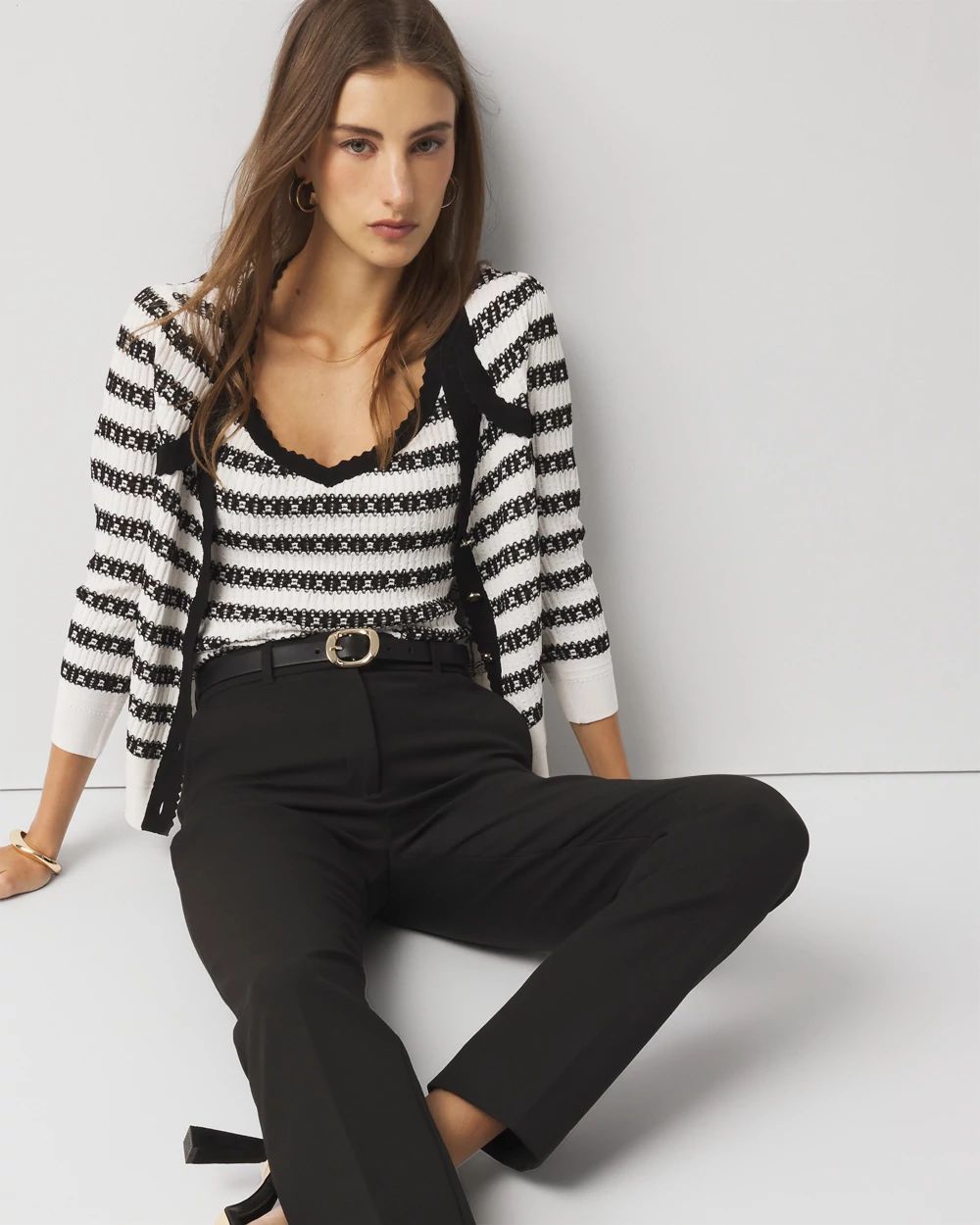 17331 Black Hooded Stripe Detailed Cardigan